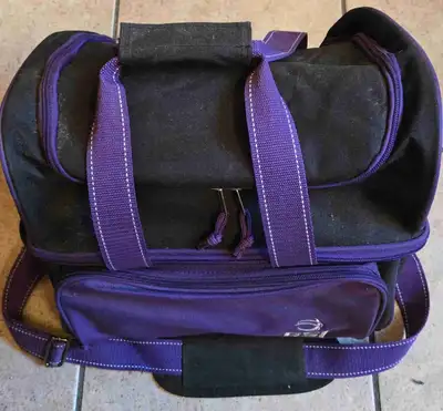 BSI bowling ball and shoe bag, purple and black. Holds one pair of shoes and two balls (not included...