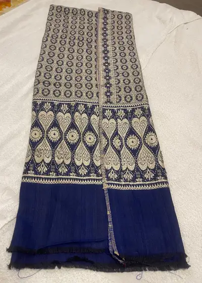 Navy Blue Silver Silk-Wool Shawl, View more