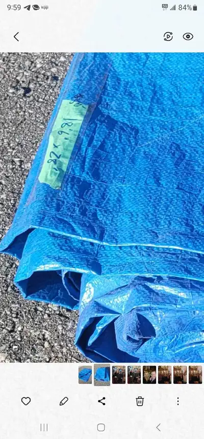 The following tarps / privacy screens are available: PHOTO 1 - An 18ft by 28ft medium duty blue poly...