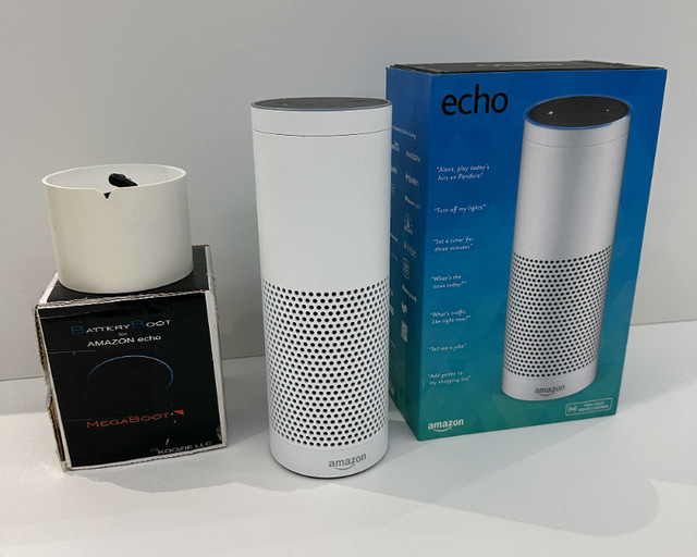 Amazon Echo Smart Speaker White with battery base in Speakers in Mississauga / Peel Region