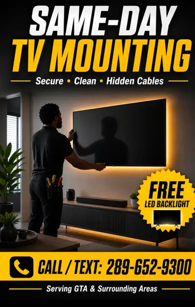 Professional Tv wall mount installation Tv stand ☎️ 289.652.9300, View more