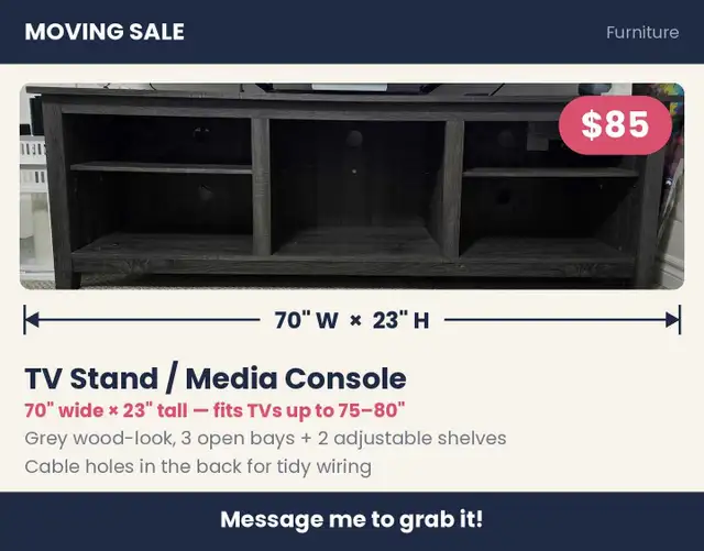 TV Stand Media Console in TV Tables & Entertainment Units in City of Toronto - Image 2