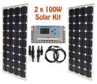 200W 2 x 100W Solar Panel Kit controller cable RV cabin cottage