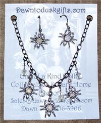 Moonstone Spiders Necklace & Earrings Gothic Jewelry set!