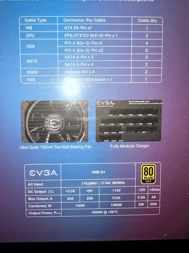 Power Supply EVGA 1600 G+63235040561667122