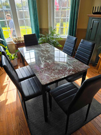 6 Piece Dining Set - Glass and Faux Leather
