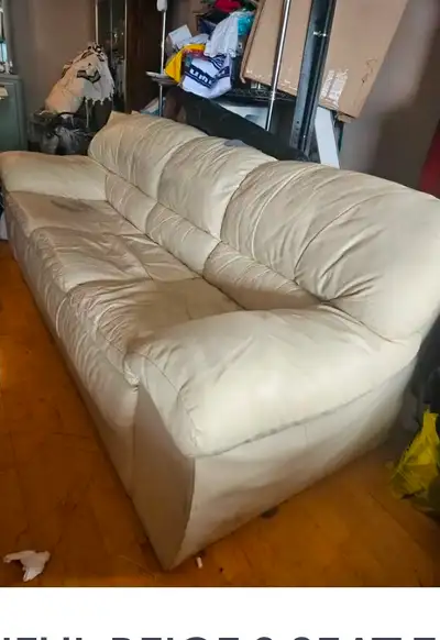 BEAUTIFUL BEIGE 3 SEAT 7 FT LEATHER SOFA by PALLISER FURNITURE, View more