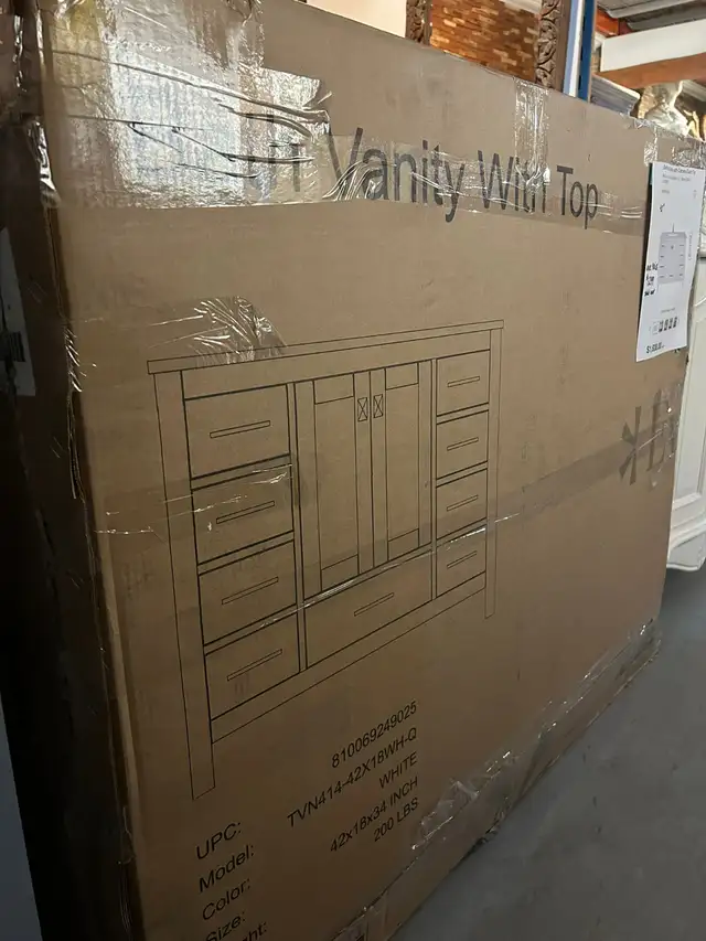 42” Bathroom Vanity White with Carrara Quartz Top – BOXED NEW in Cabinets & Countertops in Oakville / Halton Region - Image 7