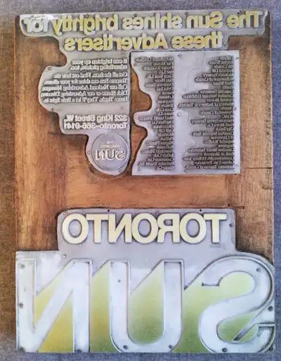 Vintage Original TORONTO SUN Newspaper Printing Plate / Block, View more