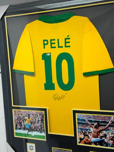 Pele Soccer Jersey. Autographed, Authenticated and Framed Jersey, View more