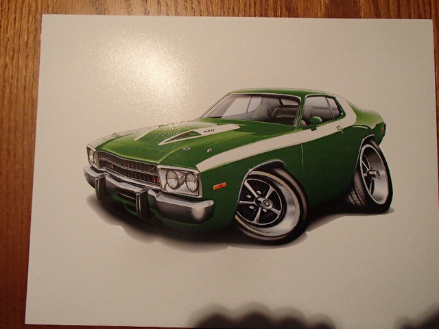 1974 PLYMOUTH ROAD RUNNER GREEN WALL ART PICTURE 11" X 8.5" in Other in Sarnia