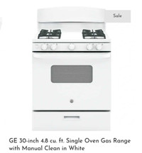 SALE - Brand New GE 30 Inch 4.8cu.ft Single Over Gas Range