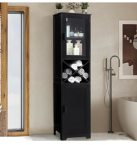Quimoo Bathroom Cabinet, Storage Cabinet with 2 Doors & LED 
