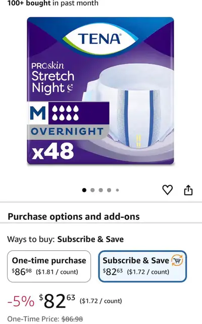 Tena Proskin unisex overnight case of 48 size medium, View more