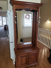 Hall Stand with Mirror.  Solid wood with veneer.  $100