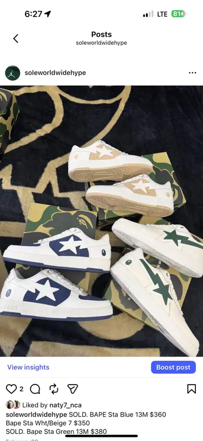 Bape Sta Wht/Beige 7 $350, View more