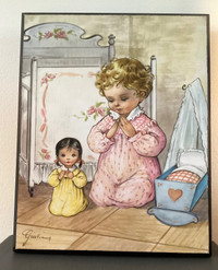 Vintage Giuliano Children’s Print of Little Girl Praying w Doll