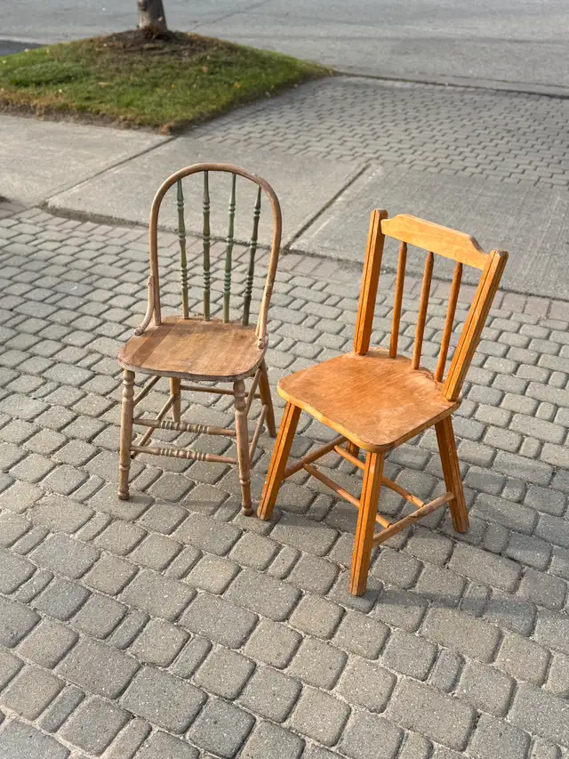 Two Antique Spindle-Back Chairs - Solid Wood, Sold Together
