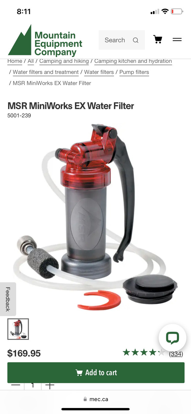 MSR MiniWorks EX Water Filter in Fishing, Camping & Outdoors in North Bay
