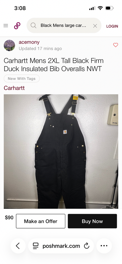 Men’s Large Carhartt Overalls Black, View more