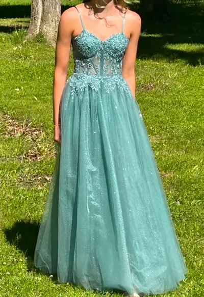 Beautiful prom dress for sale. Bought new for $470 plus tax. Worn once for about 3 hours. Asking $15...