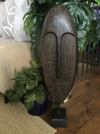 Large Carved Tribal Mask Stand Sculpture - New, View more