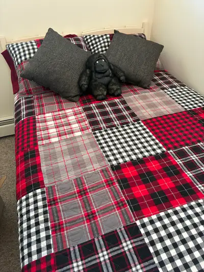 Double bed with frame and headboard and 9 drawer dresser, View more