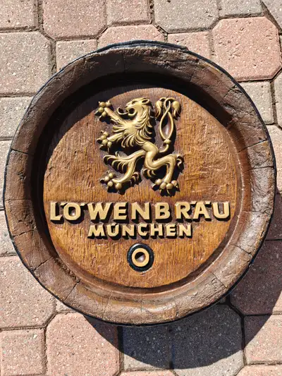 Löwenbräu München - Barrel Bottom - Faux Wood  Advertising Sign, View more