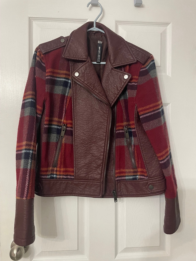 Tartan/Vegan Leather Moto Jacket in Women's - Tops & Outerwear in Peterborough