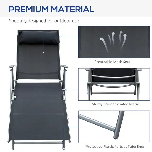 Black Heavy duty Adjustable Folding Reclining Chair  Lounge in Patio & Garden Furniture in Markham / York Region - Image 7