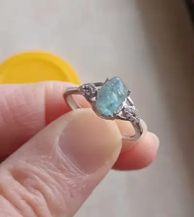 Natural rough aquamarine gemstone sterling silver stamped 925 adjustable ring size 6-8. Cash only Pi...