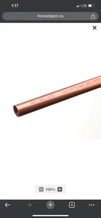 Copper pipe 1/2inch by 6 foot