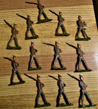 12 Vintage Small Flat Lead Prussian Soldiers 1 playing drum