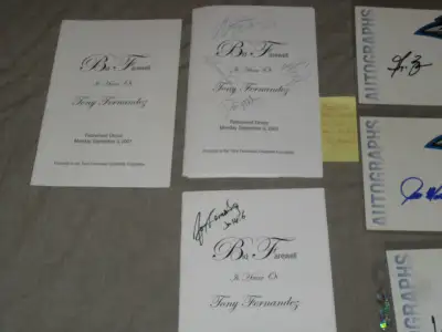 Tony Fernandez Farewell Signed Program plus 3 other autos - $165 - 1977, 1978, 1979, 1980 Blue Jays...