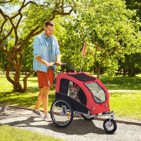 Dog Bike Trailer 2-In-1 Pet Stroller Cart Bicycle Wagon