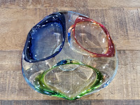 Mid-Century Tricolor Murano Art Glass Trinket Dish/Ashtray