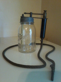 Antique insecticide sprayer, brass,zinc& Ball Perfect Mason jar.