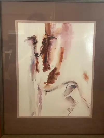 UNIQUE Carol Ratifia nicely framed whippet/greyhound print with double mat in a wooden frame. Great...