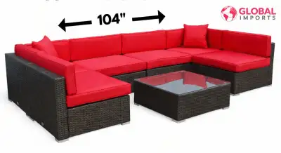Global Imports Outdoor Sectional Sofa with Red Cushions, View more
