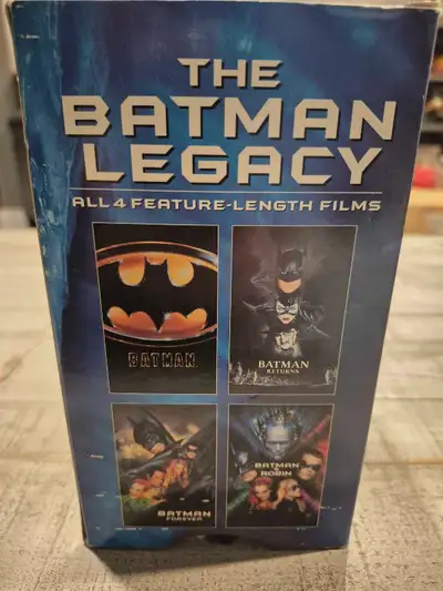 Own the complete Batman Legacy with this vhs set featuring all four feature-length films, a must-hav...