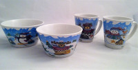 Winter Holiday Set of Two Mugs and Two Bowls