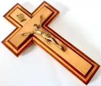 Antiquité Collection Art religieux Grand crucifix bois & cuivre
