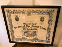 Order of the Good Time of Nova Scotia - Vtg Member Certificate