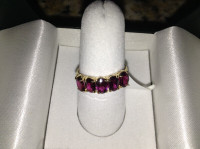 Ladies 10 KT gold ring with oval cut natural garnets for sale