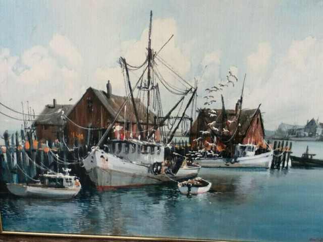 Nantucket fishing dock scene , oil on canvas by Kerry Hallam in Arts & Collectibles in Trenton - Image 4