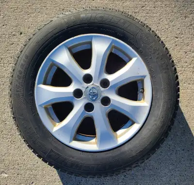 FOUR SNOW TIRES ON ALLOY RIMS 215 60 R16 MICHELIN X-ICE USED ONLY ONCE, LIKE NEW WITH 9/32 RUBBER FR...