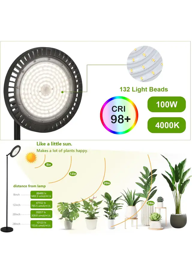 100W Grow Lights Lamp for Indoor Plants Full Spectrum Tall Plant in Indoor Lighting & Fans in Hamilton - Image 3