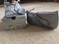 Ladies Silver ALDO 4” Heels Size 37 (6.5) and Matching Handbag 