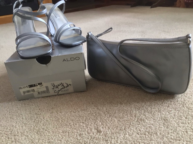 Ladies Silver ALDO 4” Heels Size 37 (6.5) and Matching Handbag  in Women's - Shoes in Norfolk County