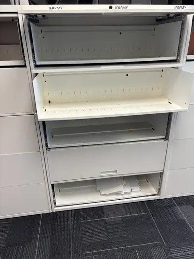 5 shelf filing cabinets w/ flip up doors and pull out shelves, View more